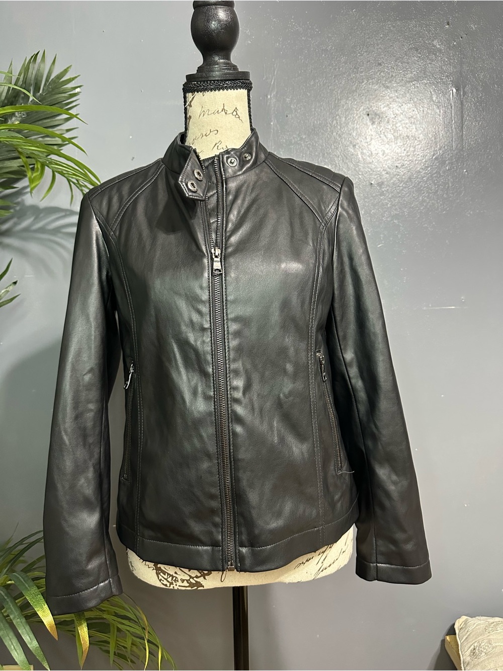 Banana Republic Black vegan Leather Zip-Front Jacket